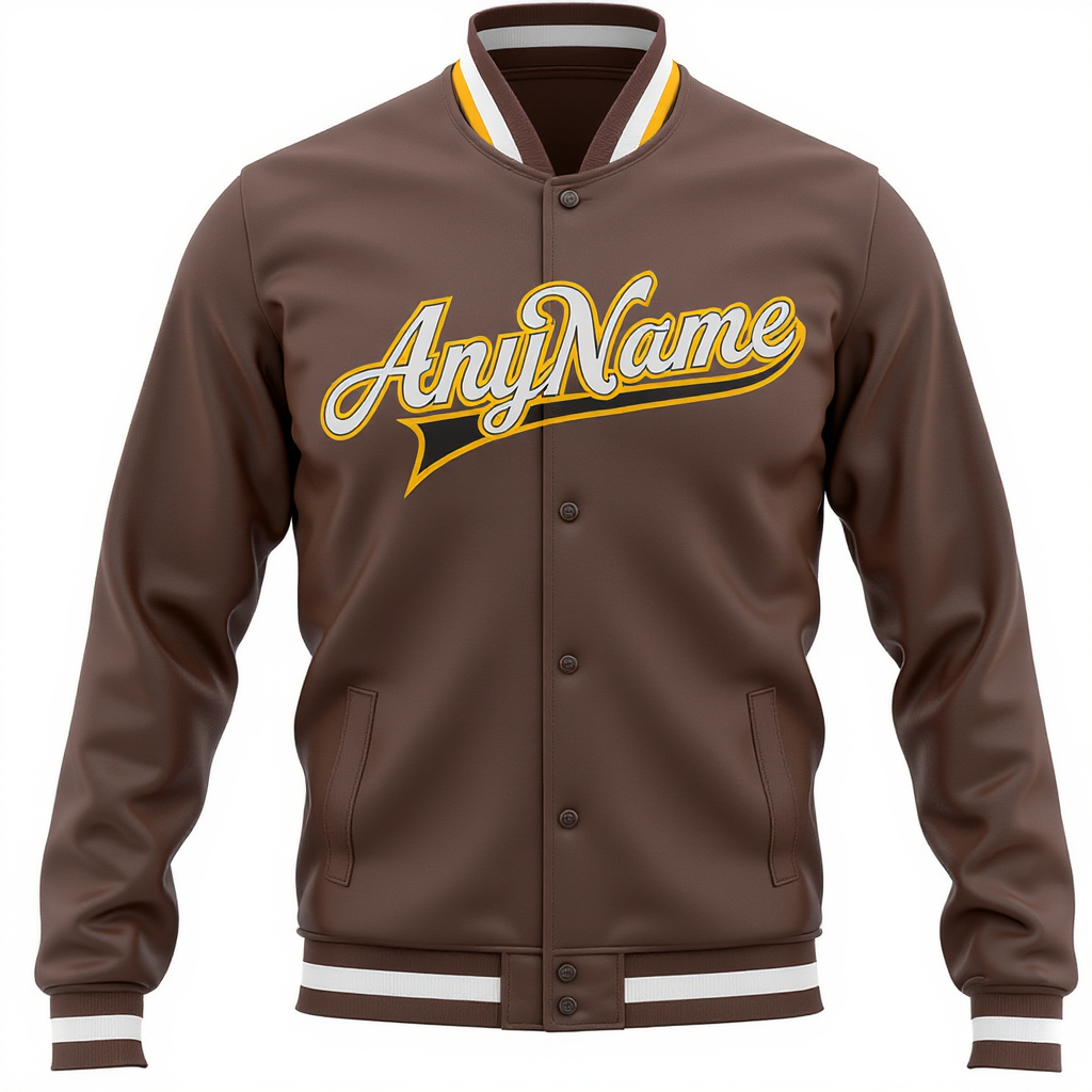 Custom Brown & White/Yellow Full-Snap Fleece Jacket