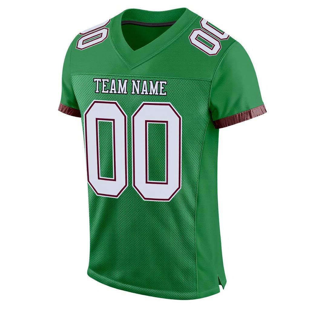 Custom Kelly Green & Grey/Burgundy Football Jersey