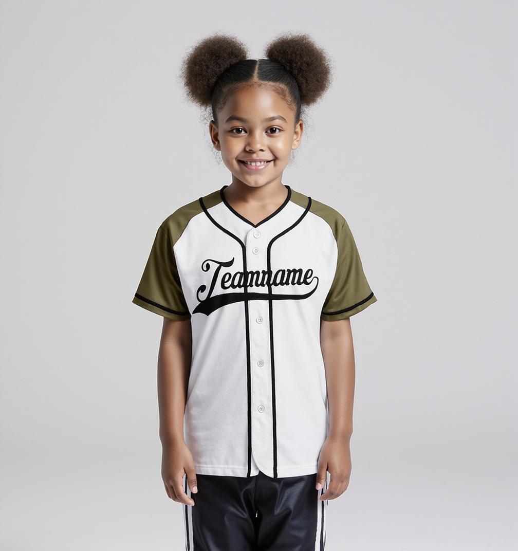 Custom White & Olive-Black Baseball Jersey