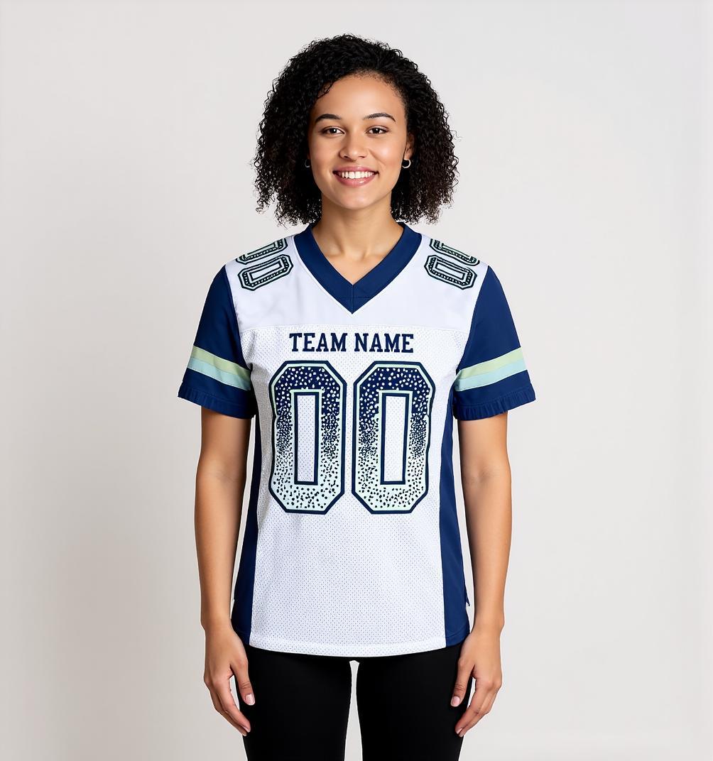 Custom White & Navy/Light Blue Drift Fashion Football Jersey