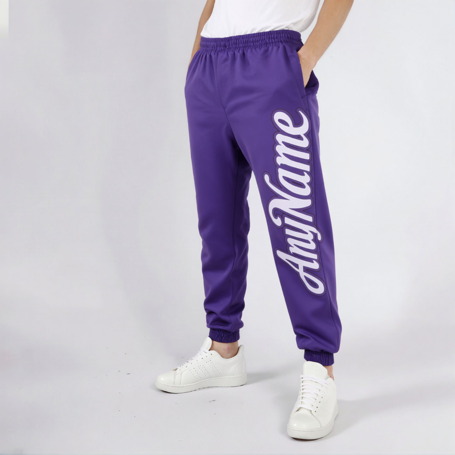 Custom Purple & White Fleece Jogger Sweatpants