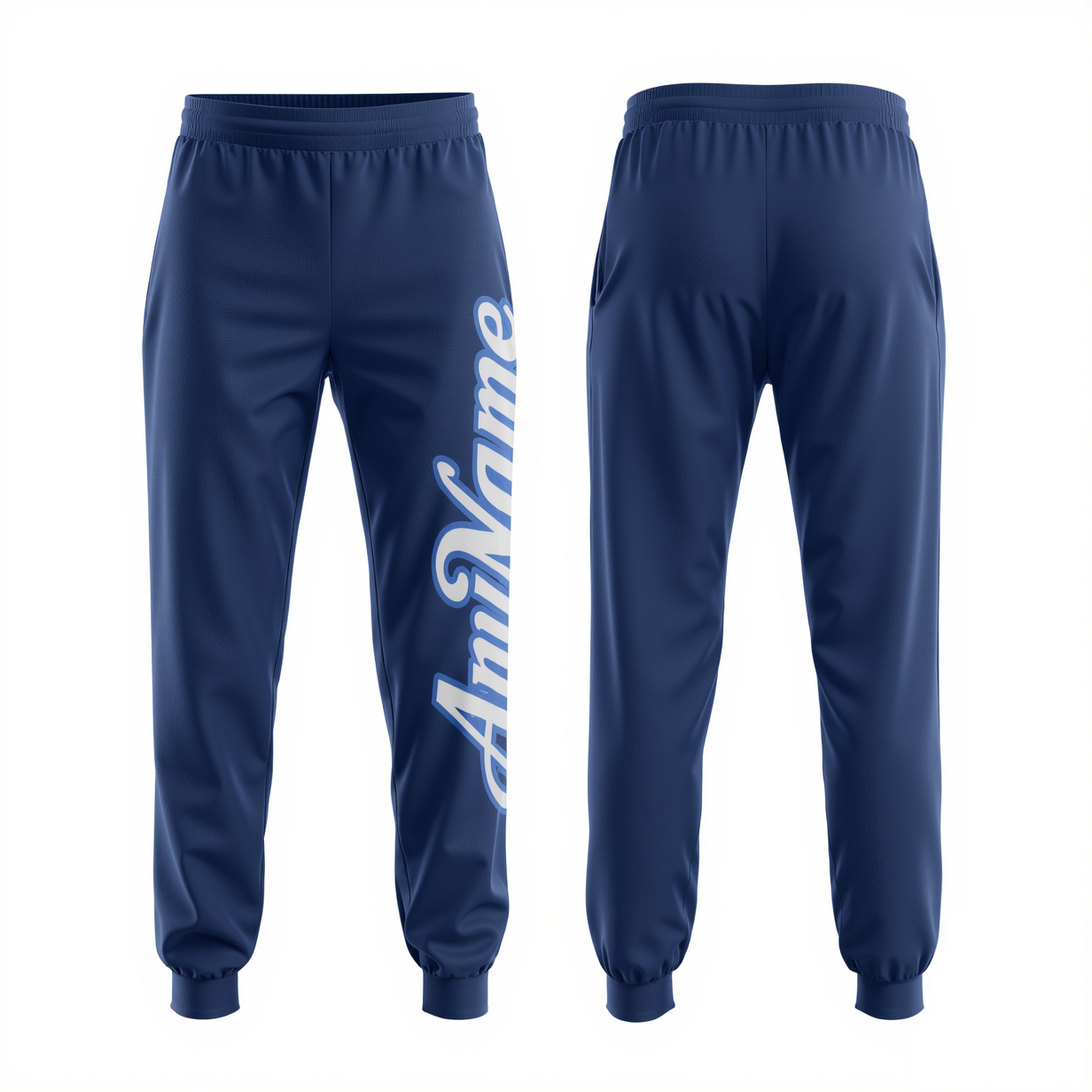 Custom Navy Blue & White Fleece Jogger Sweatpants