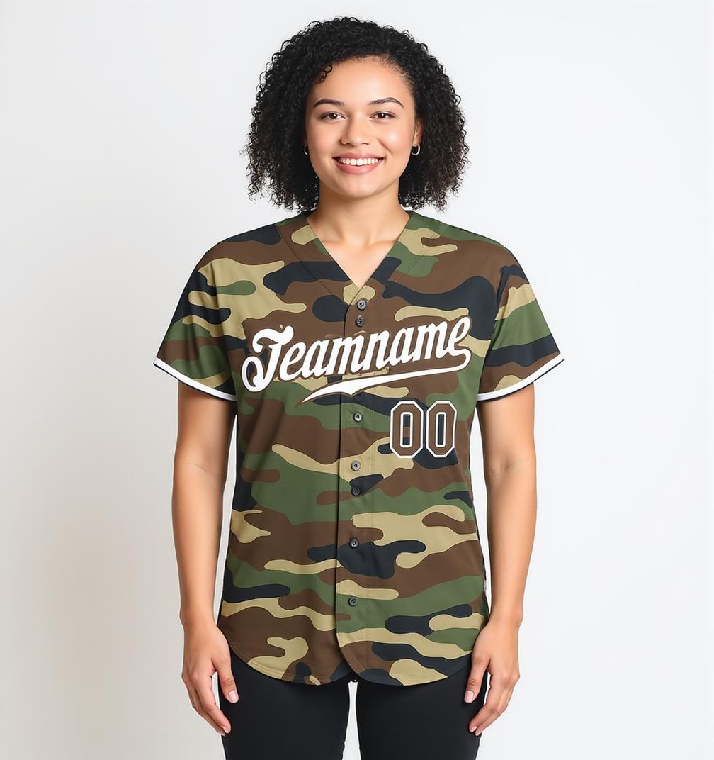 Custom Camo Brown & White Salute To Service Baseball Jersey