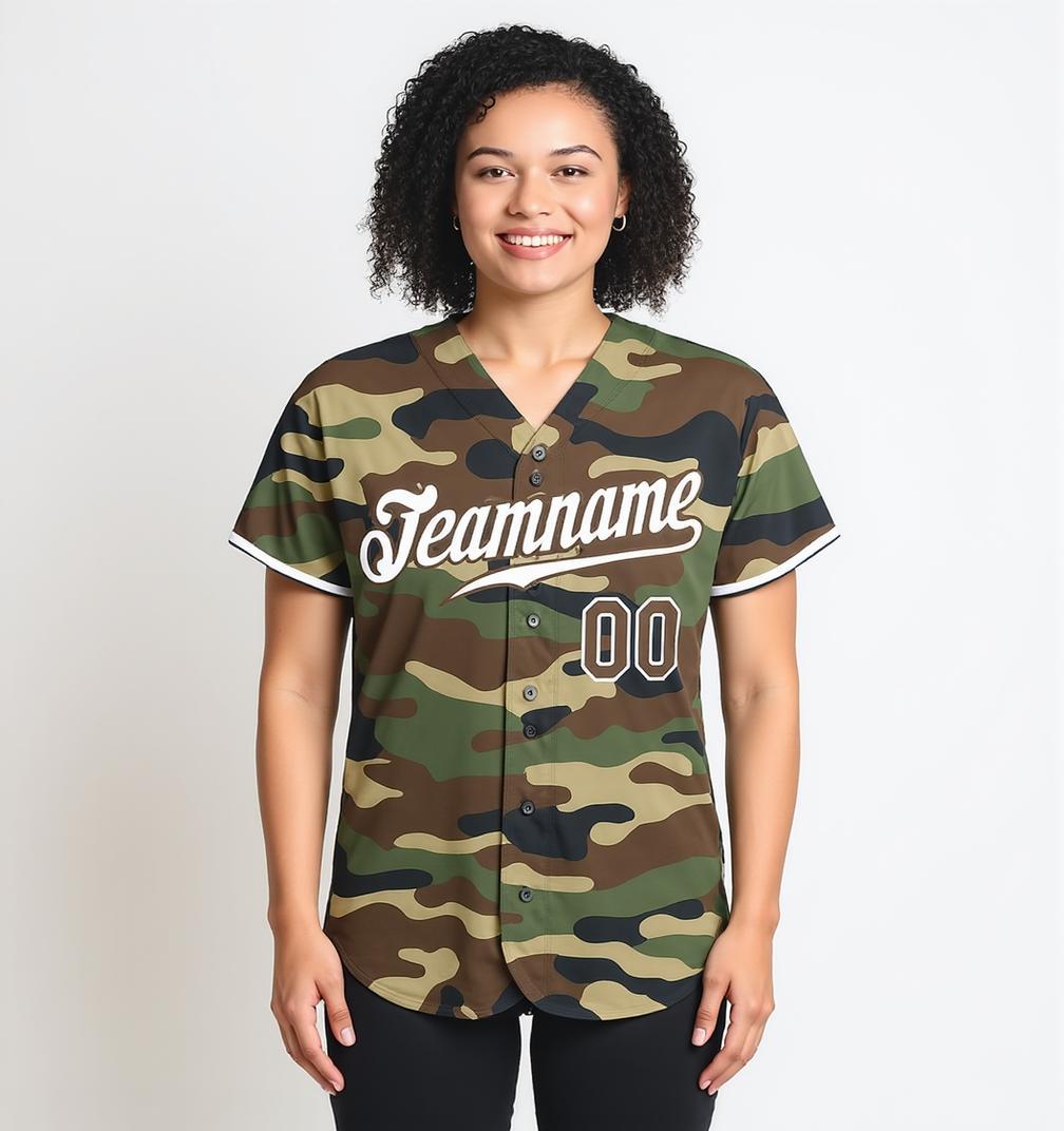 Custom Camo Brown & White Salute To Service Baseball Jersey