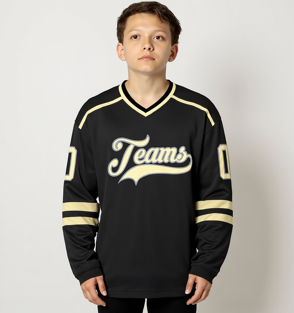 Custom Black & Cream/Grey Hockey Jersey