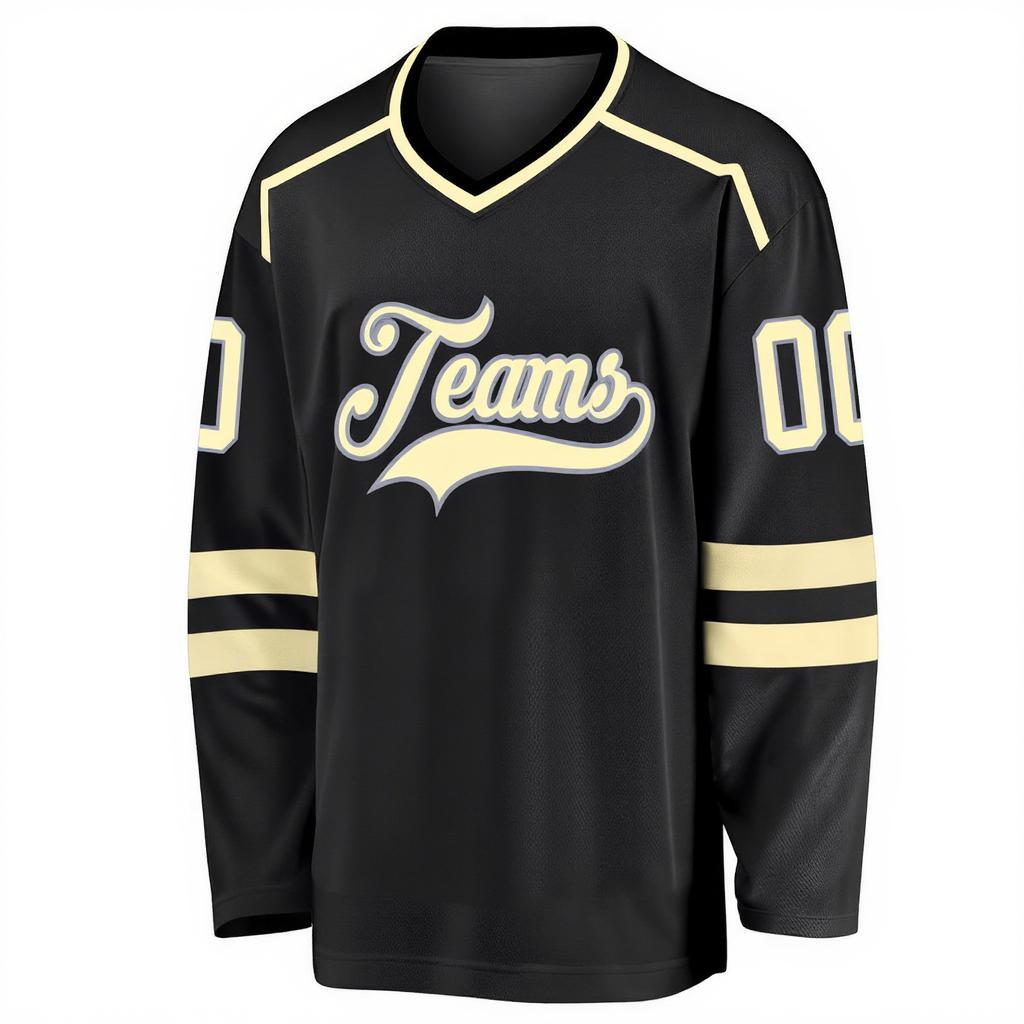 Custom Black & Cream/Grey Hockey Jersey