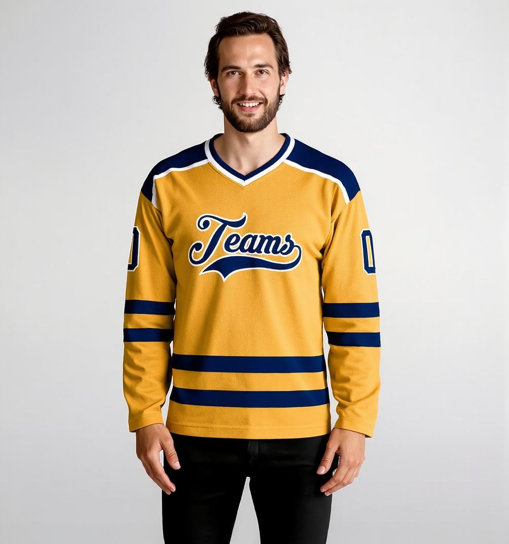Custom Yellow & Royal/White Hockey Jersey