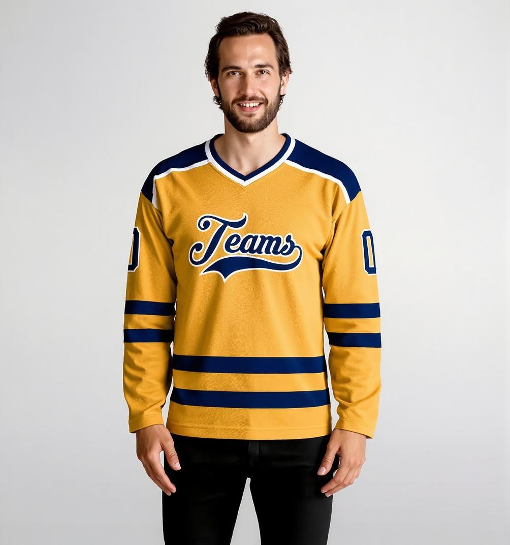 Custom Yellow & Royal/White Hockey Jersey