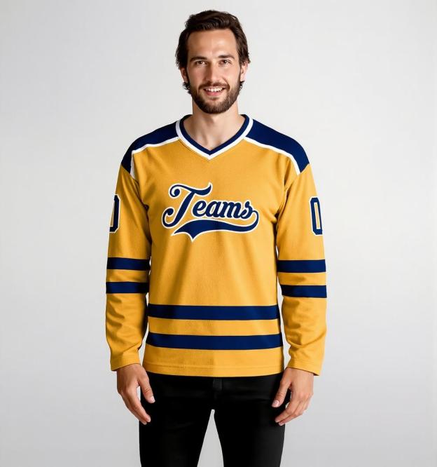 Custom Yellow & Royal/White Hockey Jersey