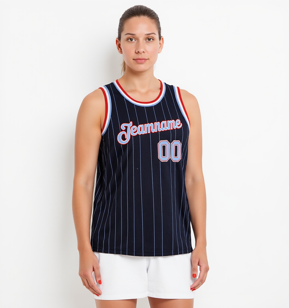Custom Black & White/Sky Blue Pinstripes Basketball City Edition Jersey