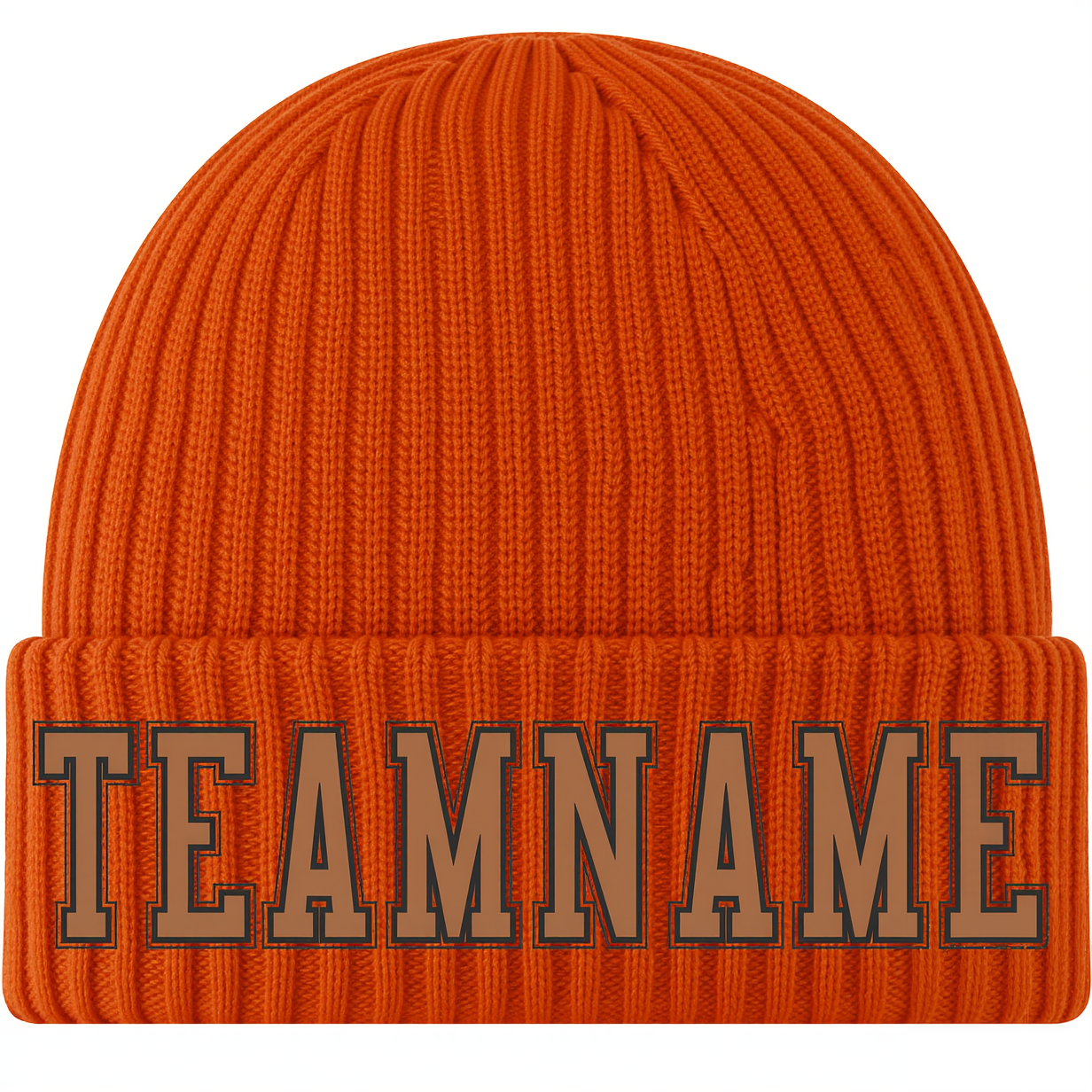 Custom Orange & Brown/Black Stitched Cuffed Knit Hat