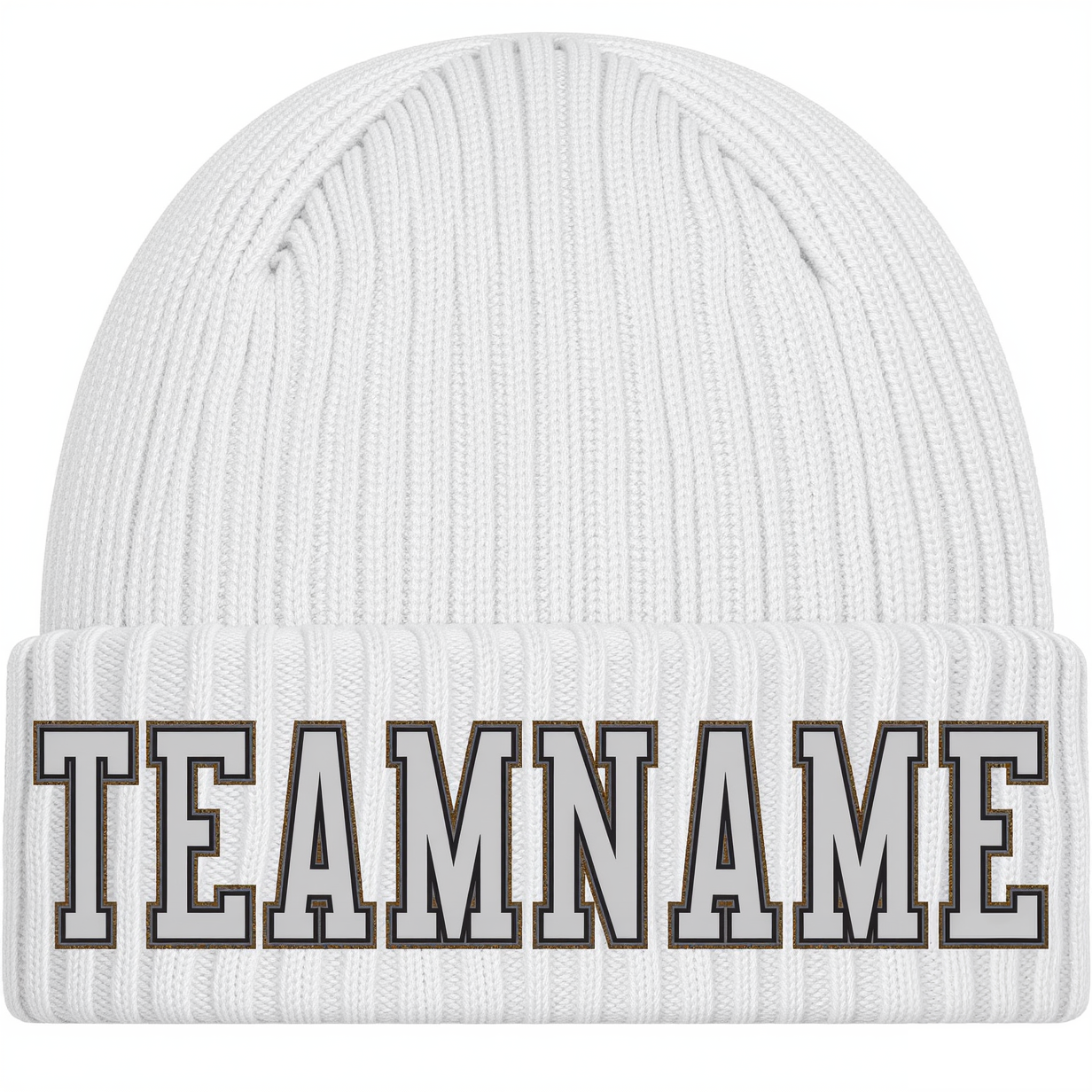 Custom White & Grey/Black Stitched Cuffed Knit Hat