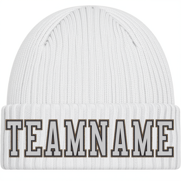 Custom White & Grey/Black Stitched Cuffed Knit Hat