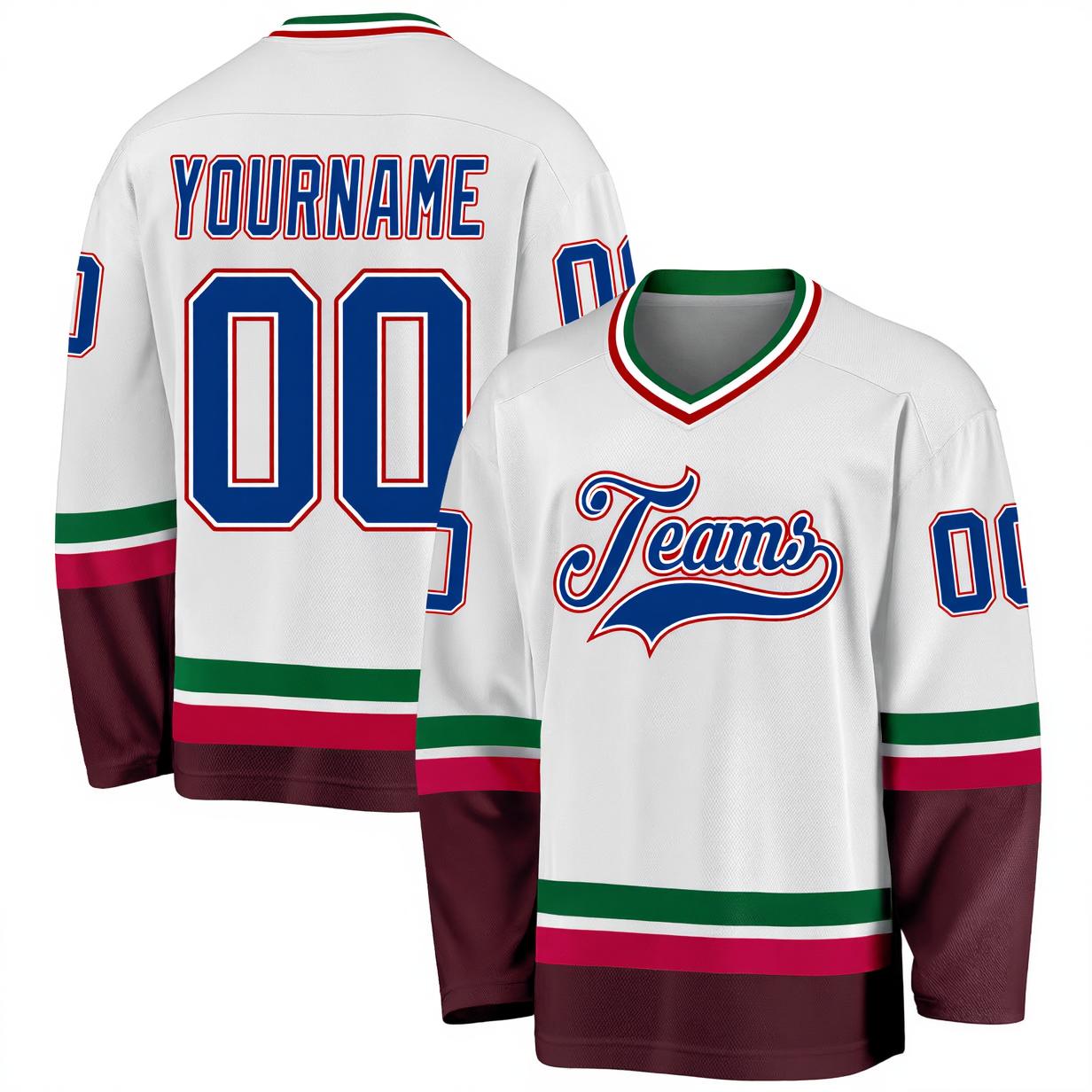 Custom White & Royal/Burgundy Hockey Jersey