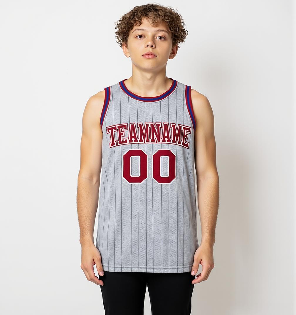 Custom Grey & Royal/White Black Pinstripes Basketball City Edition Jersey