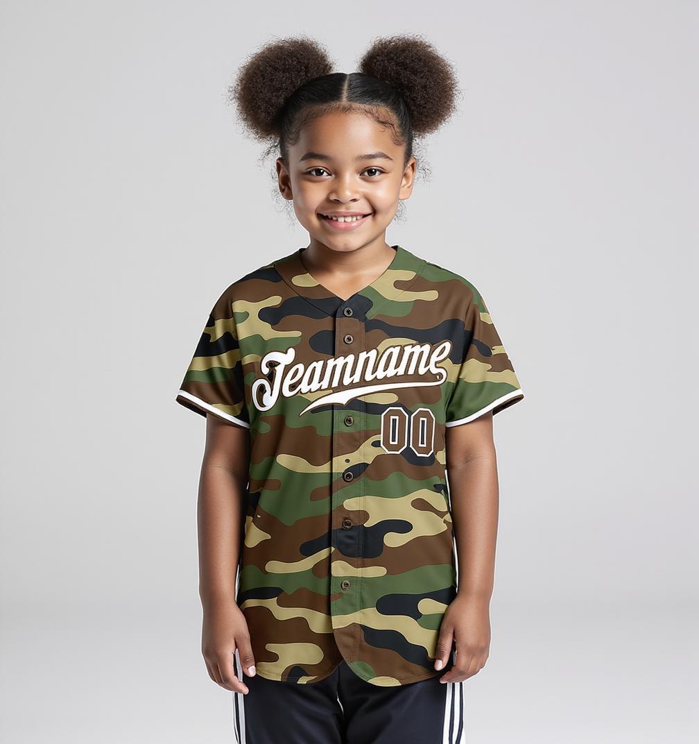 Custom Camo Brown & White Salute To Service Baseball Jersey
