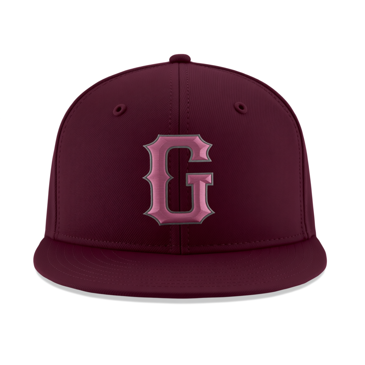 Custom Burgundy & Pink/Grey Stitched Adjustable Snapback Hat