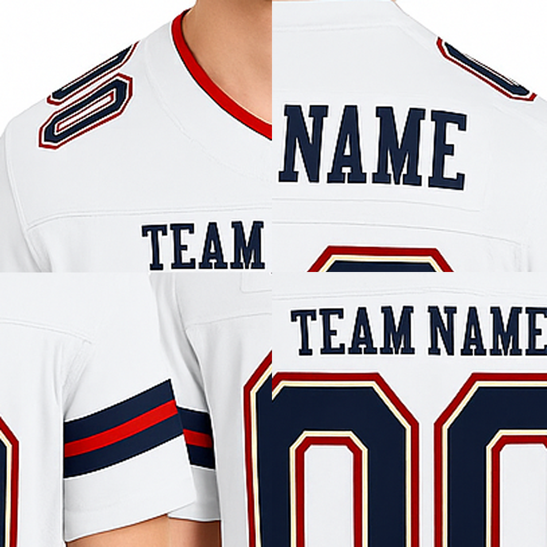 Custom White & Navy&Red Football Jersey