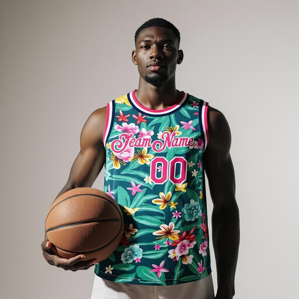 Custom 3D Pattern Aqua & Pink/White Hawaii Flowers Basketball City Edition Jersey
