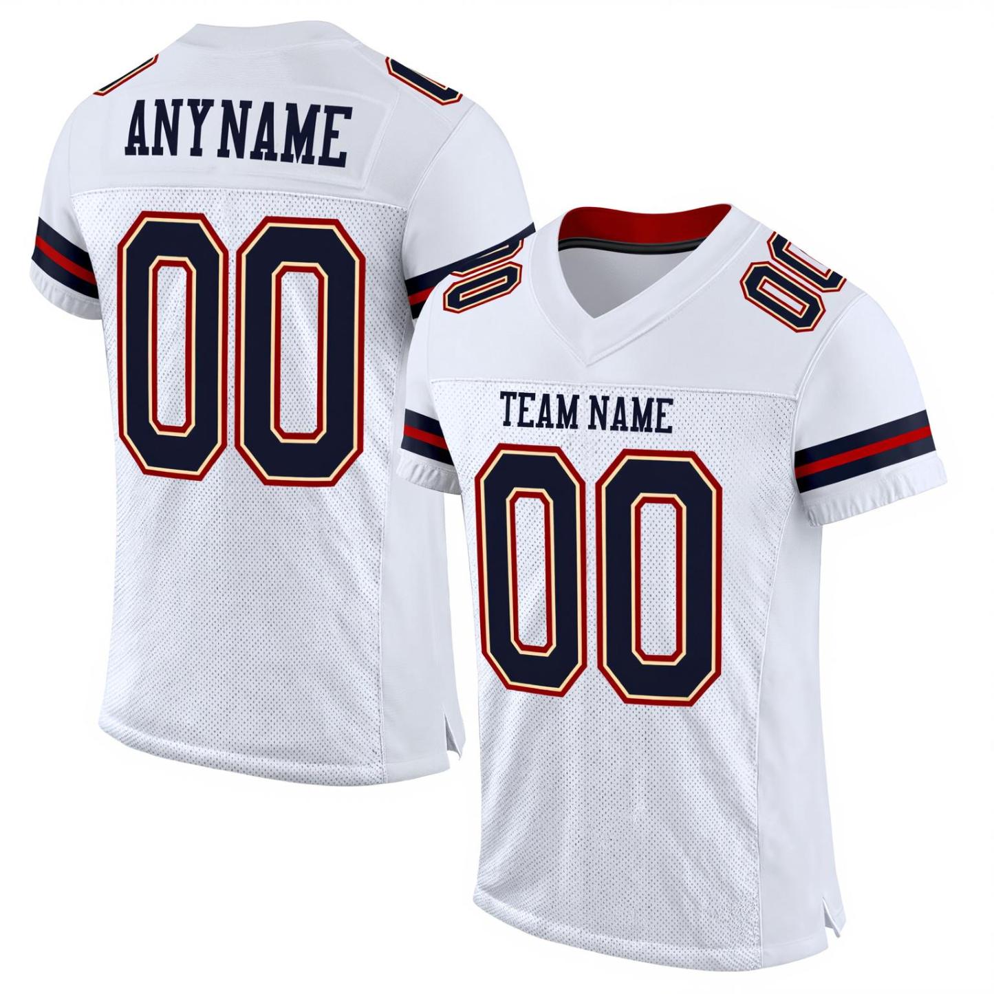 Custom White & Navy&Red Football Jersey