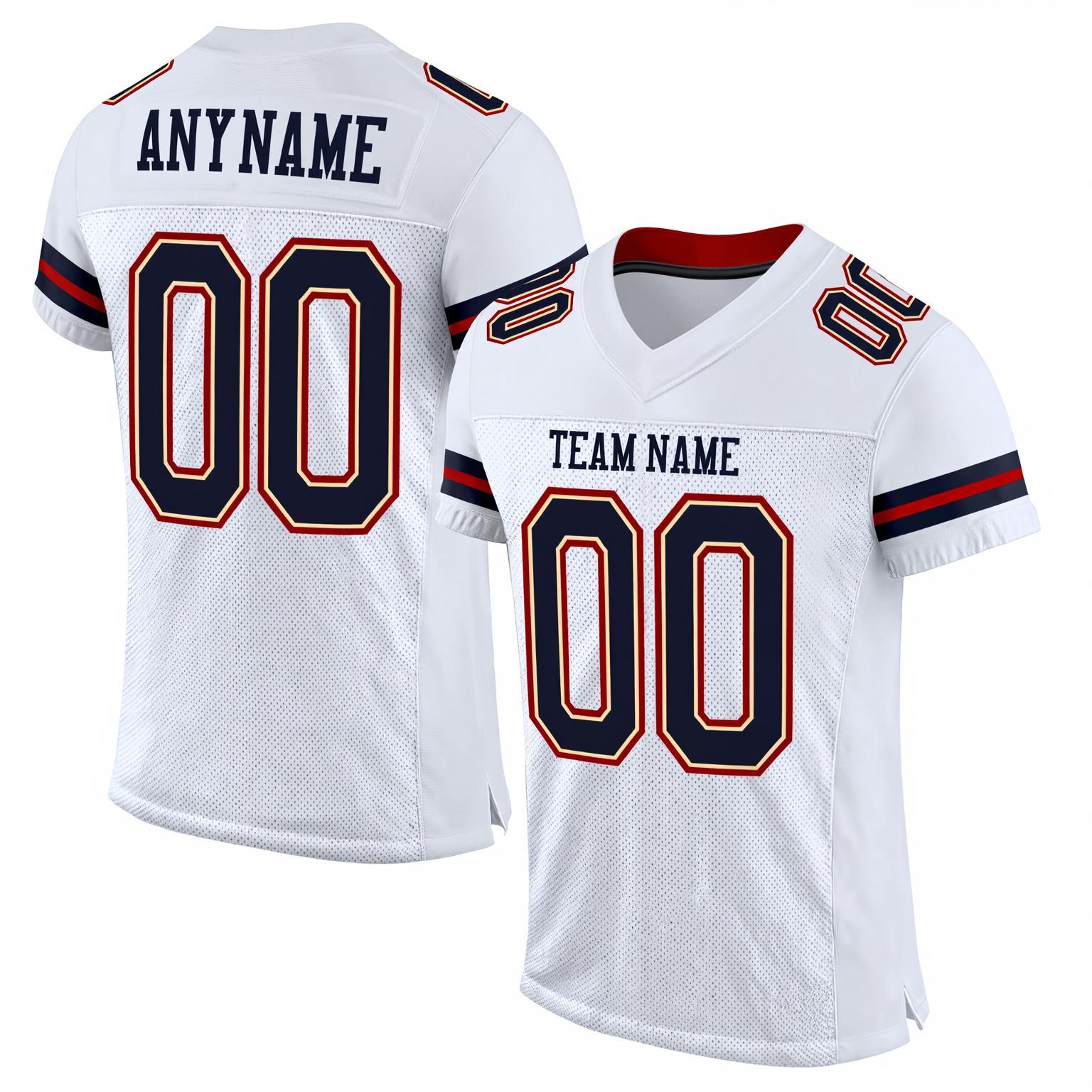 Custom White & Navy&Red Football Jersey