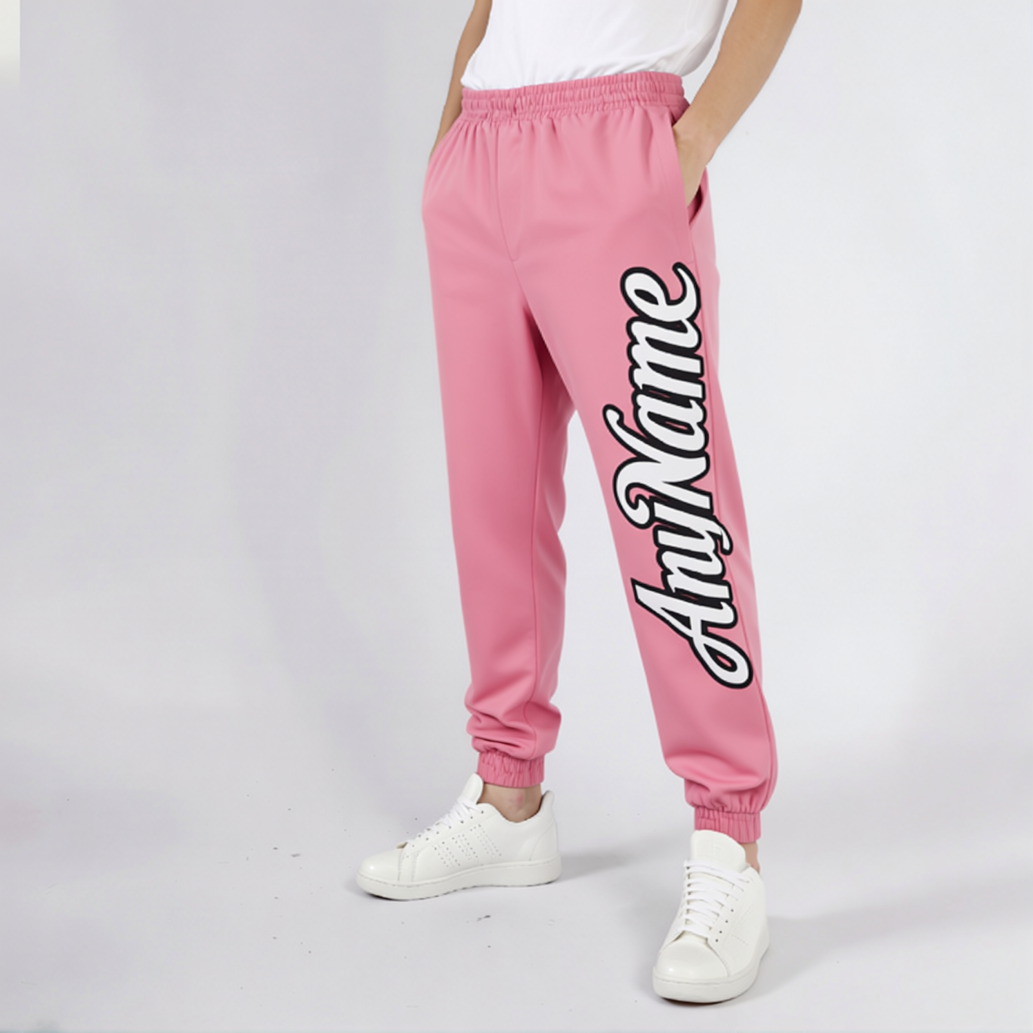 Custom Pink & White/Black Fleece Jogger Sweatpants
