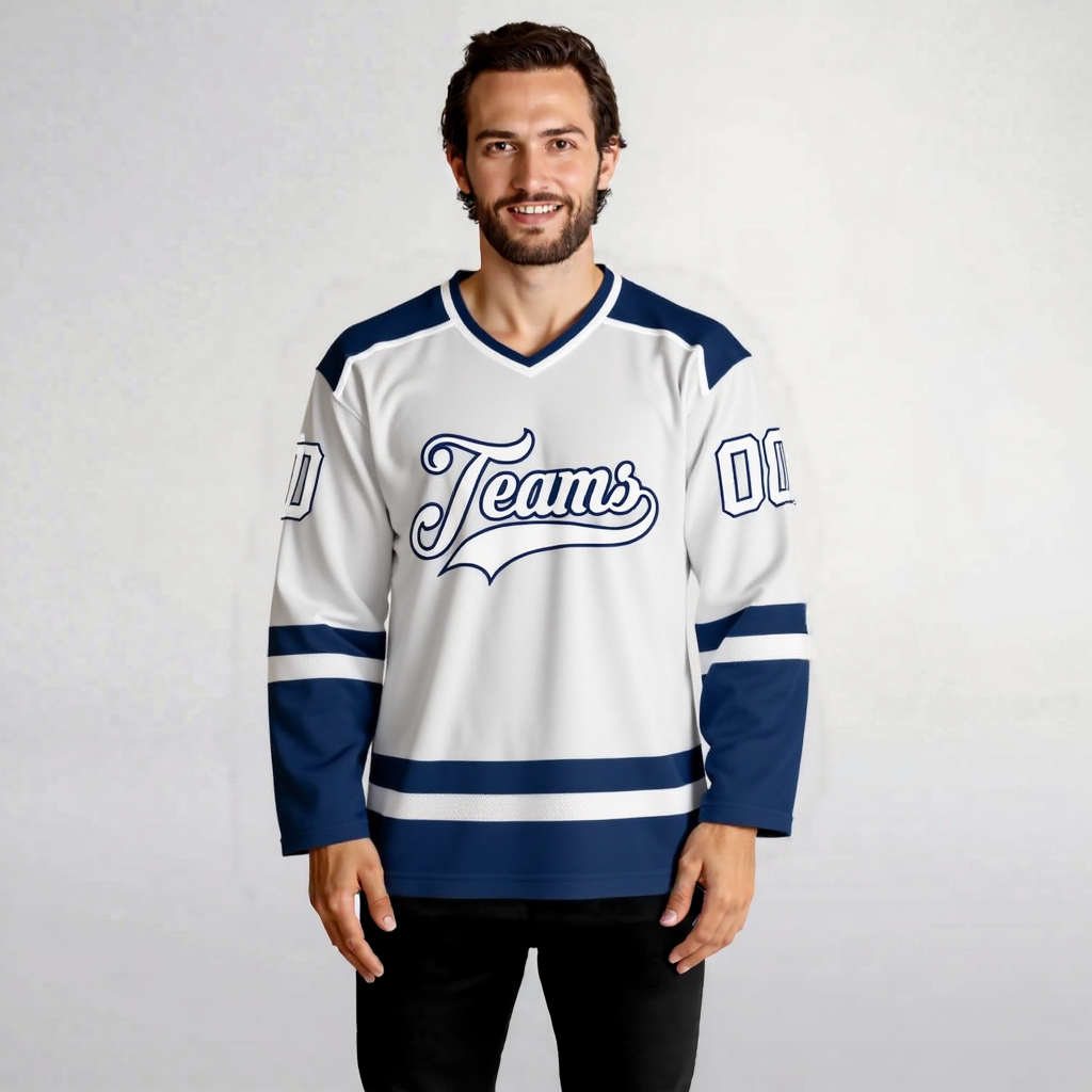 Custom White & Navy Hockey Jersey