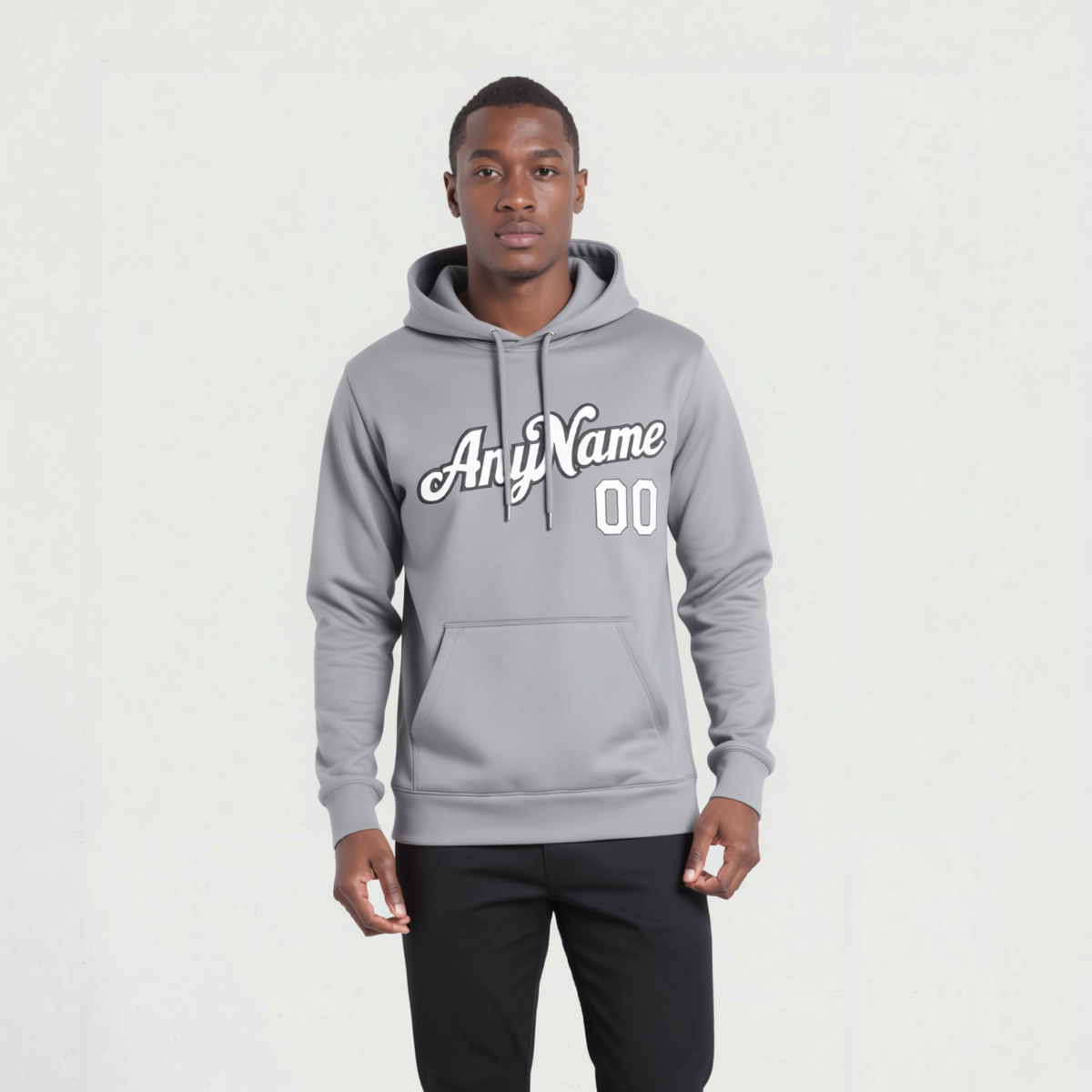 Custom Grey & White Pullover Sports Sweatshirt Hoodie