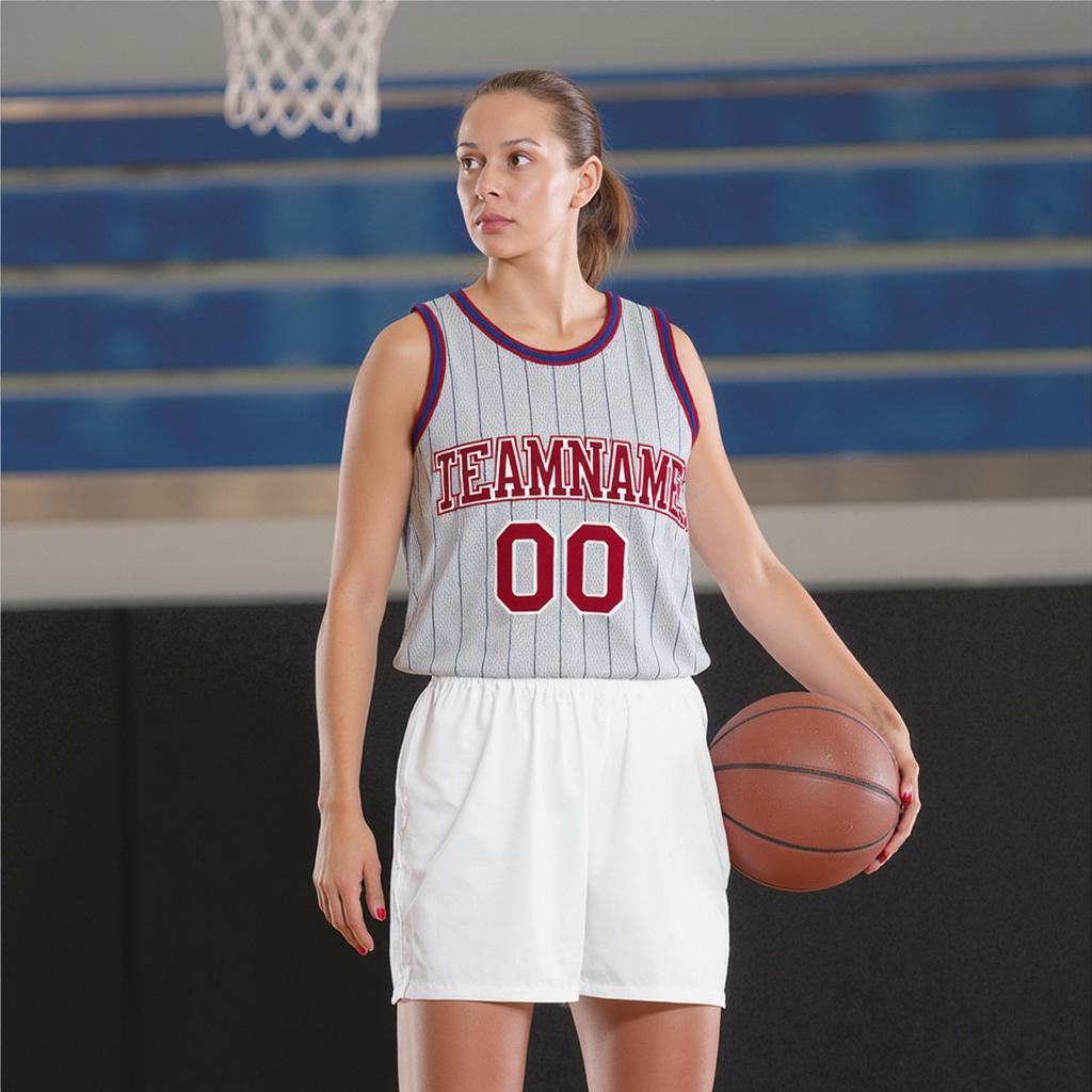 Custom Grey & Royal/White Black Pinstripes Basketball City Edition Jersey