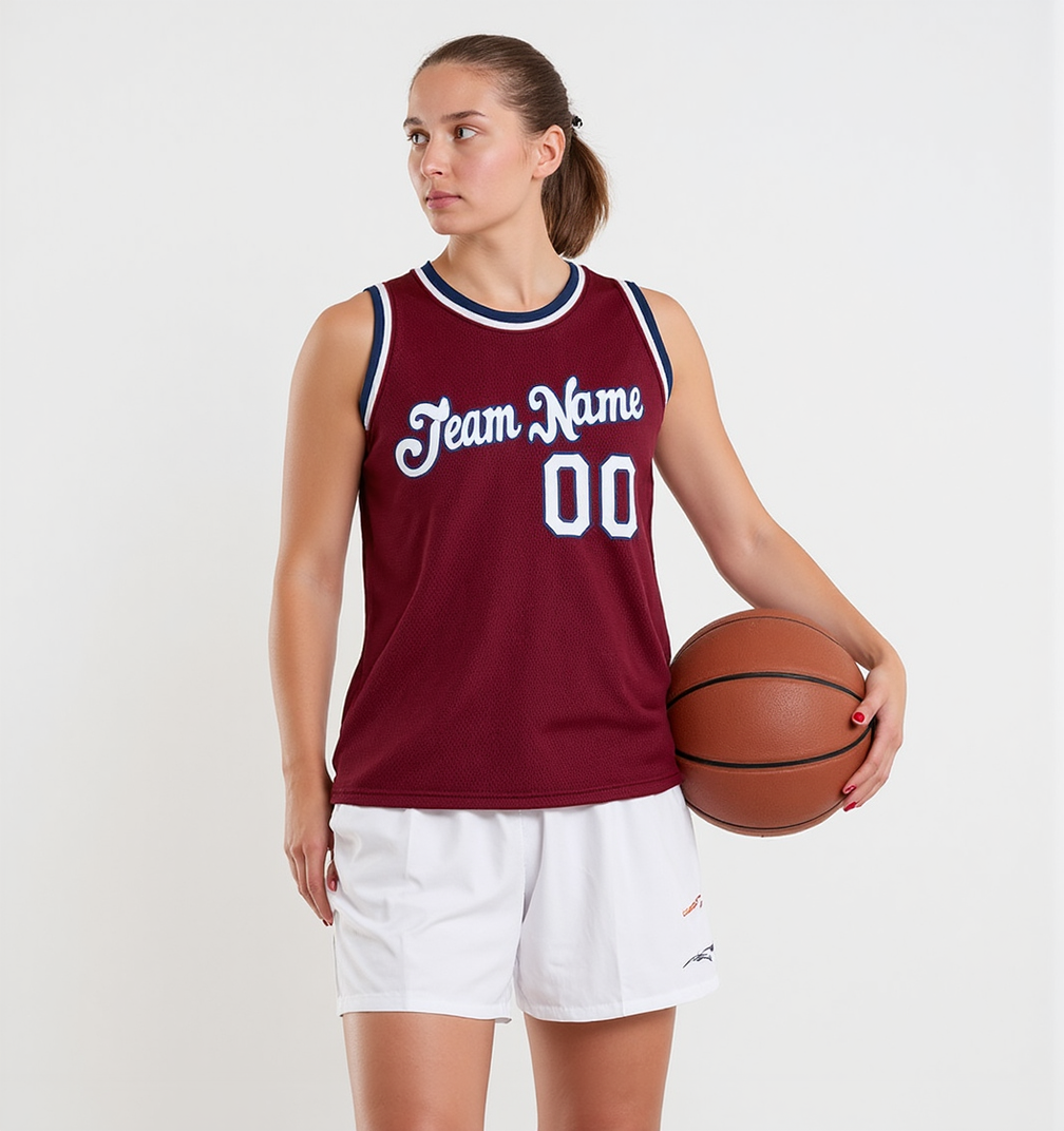 Custom Burgundy & White/Navy Basketball City Edition Jersey