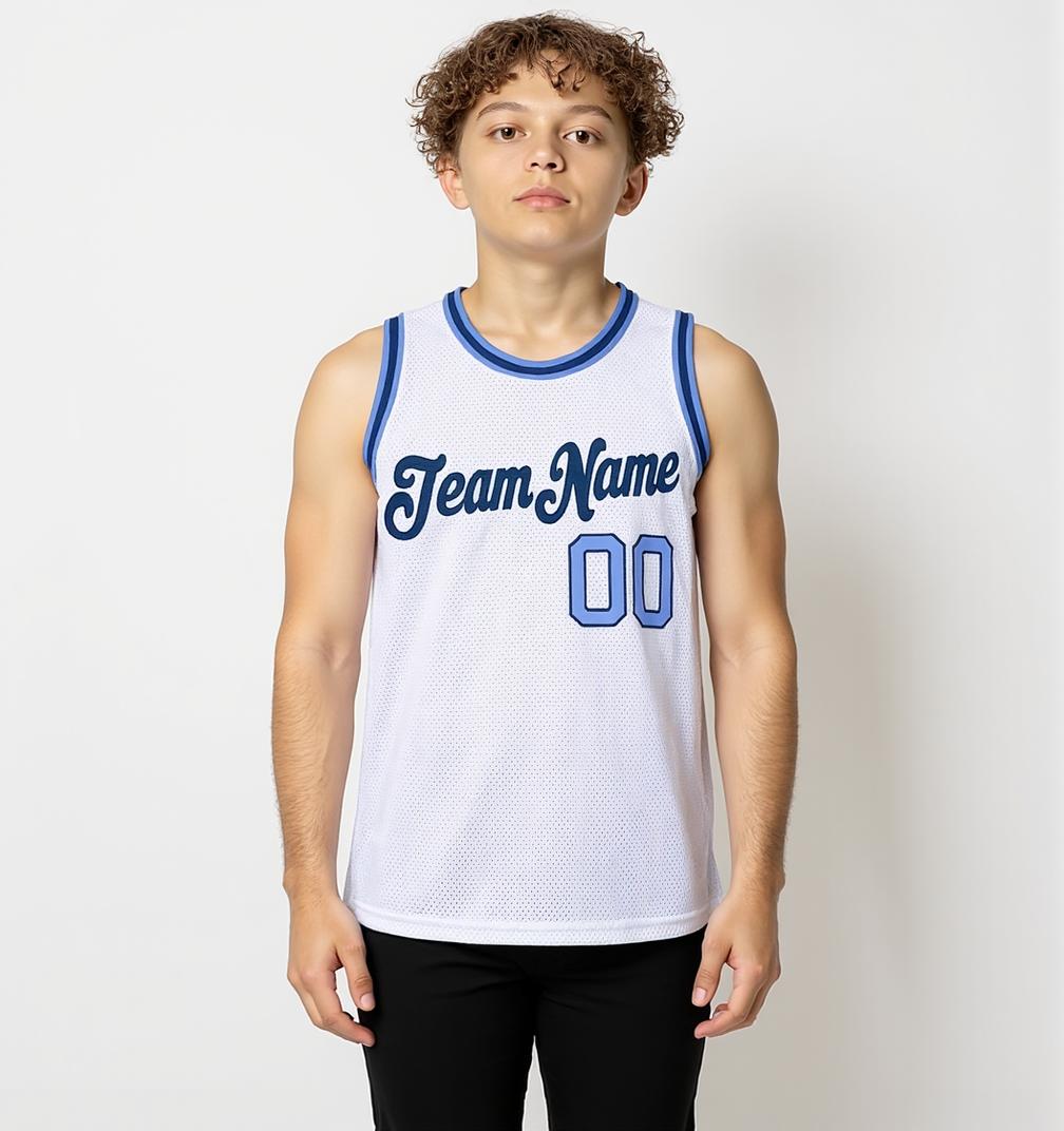 Custom White & Navy Basketball City Edition Jersey