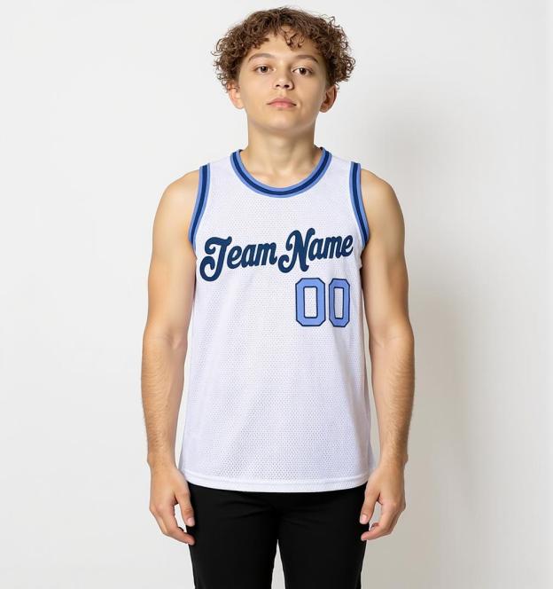 Custom White & Navy Basketball City Edition Jersey