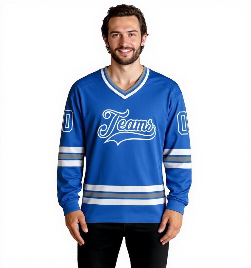 Custom Royal Blue & White Hockey Jersey