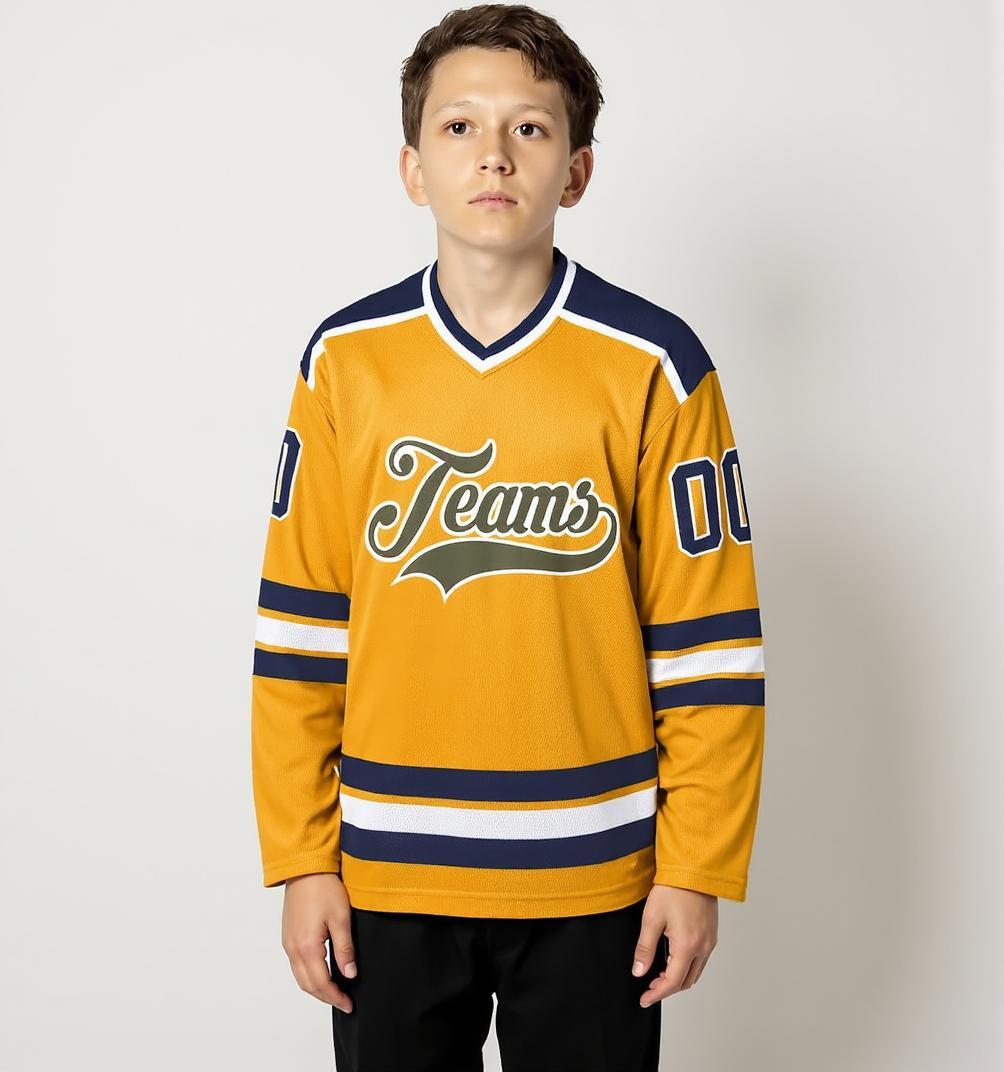 Custom Yellow & Navy/White Hockey Jersey