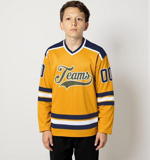 Custom Yellow & Navy/White Hockey Jersey