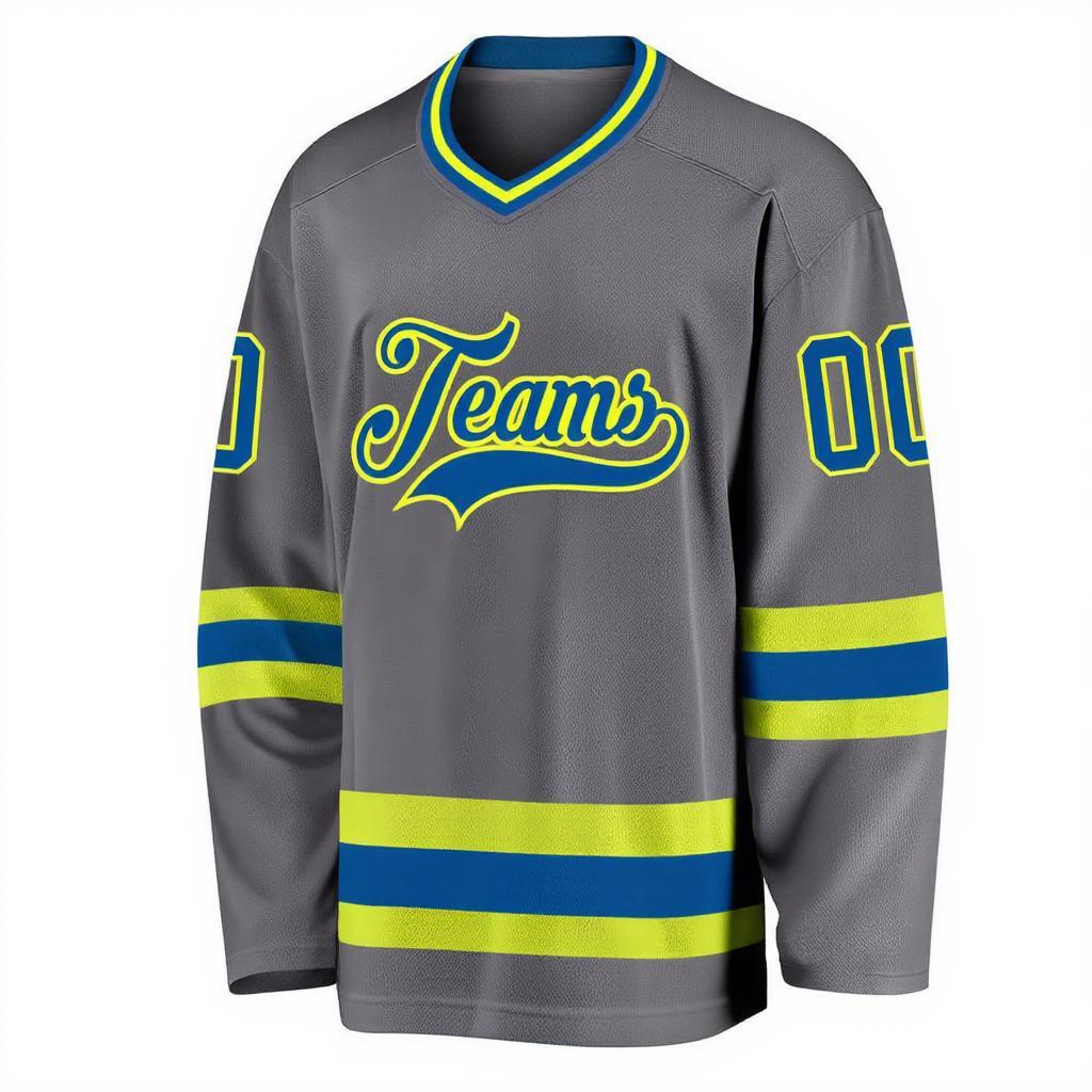 Custom Grey & Royal/Green Hockey Jersey