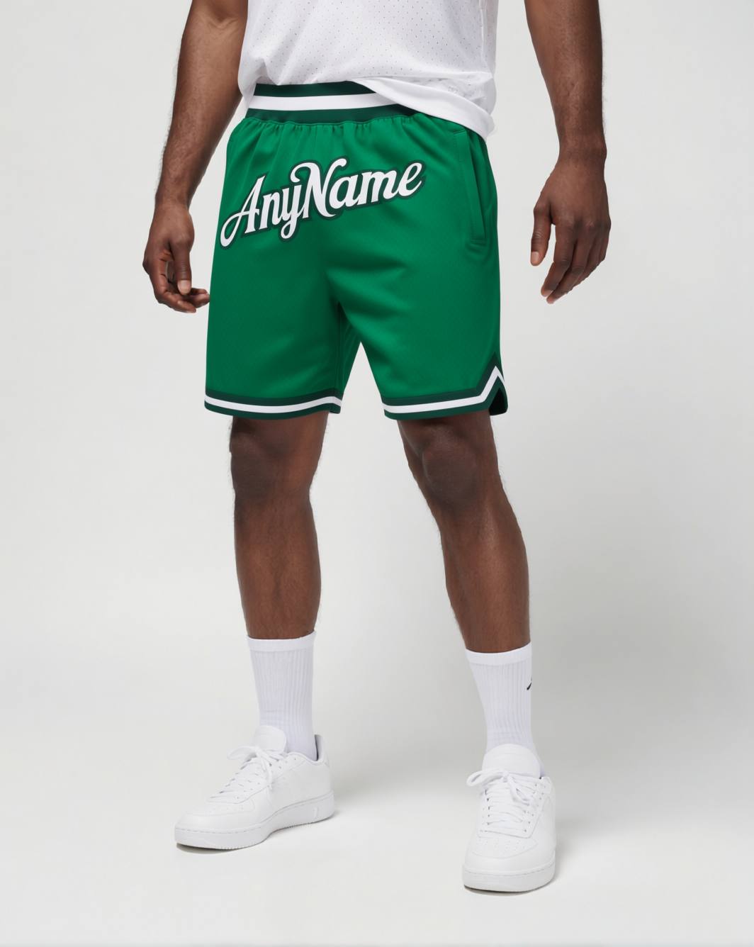 Custom Green & White Throwback Shorts