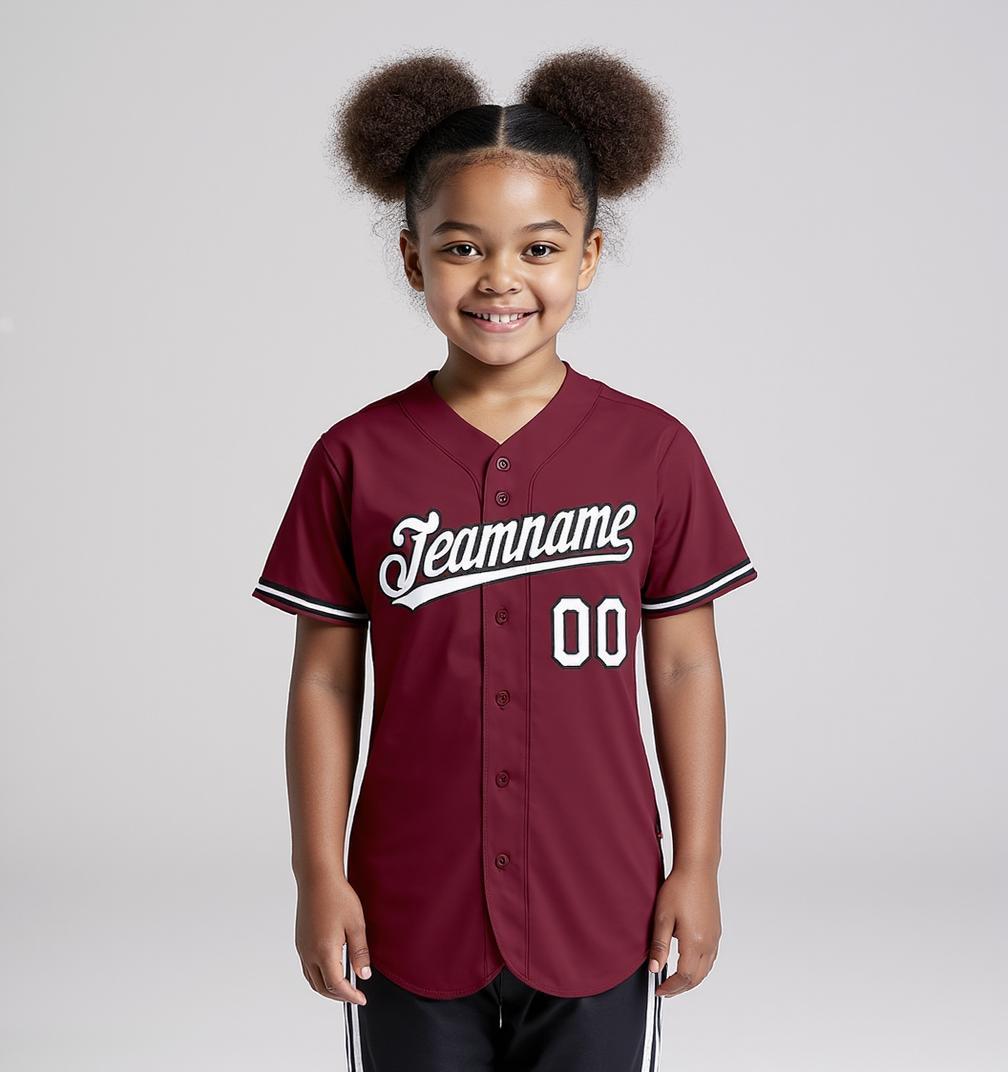 Custom Burgundy & White/Black Baseball Jersey