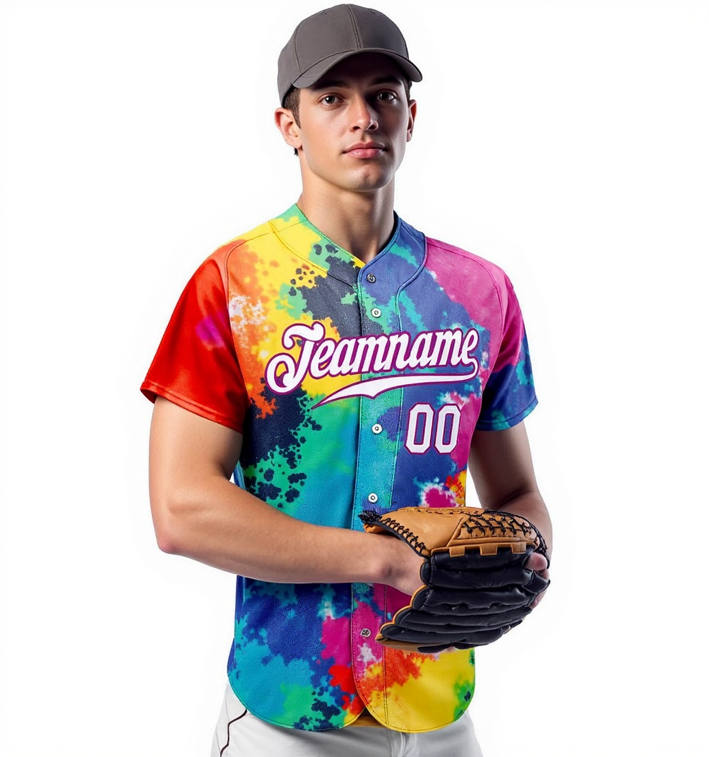 Custom Tie Dye White & Purple Baseball Jersey