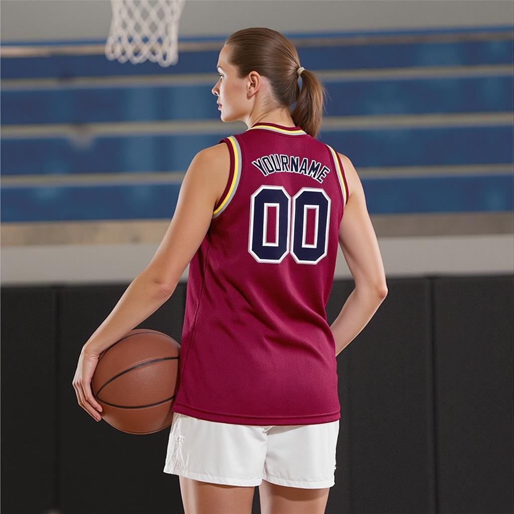 Custom Burgundy & White/Navy Basketball City Edition Jersey