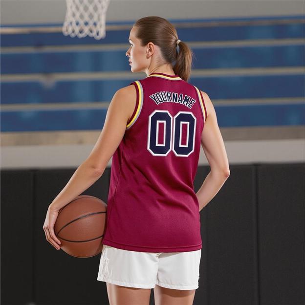 Custom Burgundy & White/Navy Basketball City Edition Jersey
