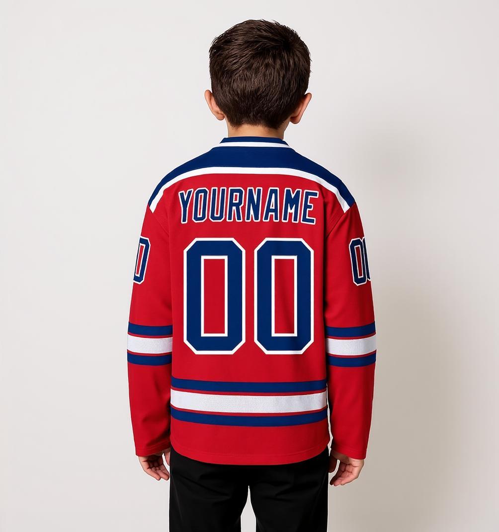 Custom Red & Navy/White Hockey Jersey