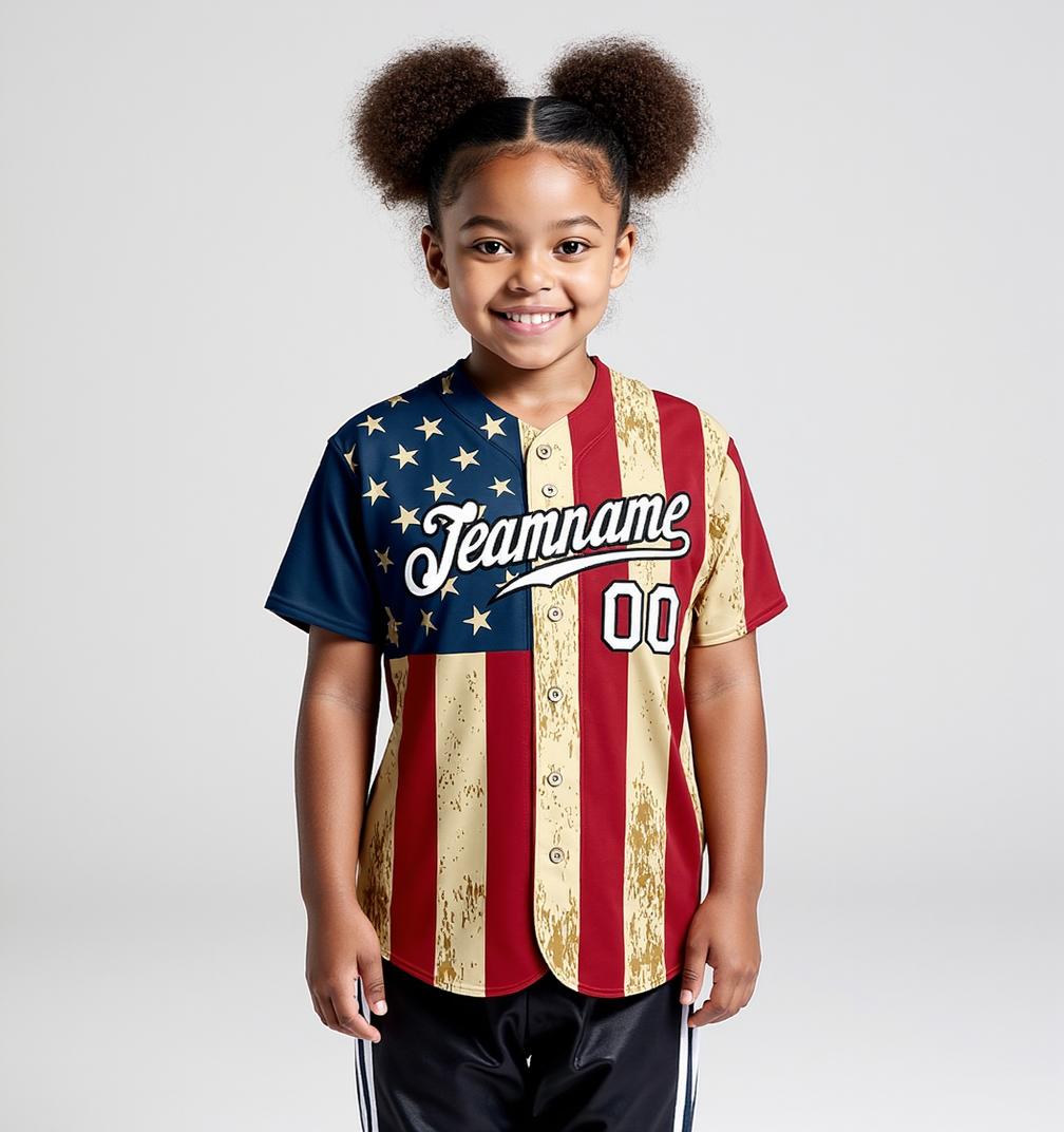 Custom White & Red/Navy 3D Flag Fashion Baseball Jersey