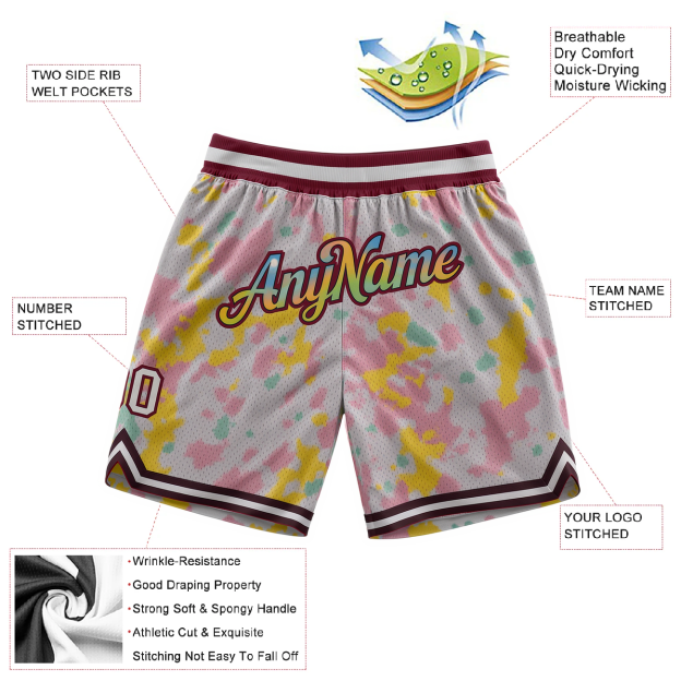 Custom Ink Splash White & Pink/Yellow Throwback Shorts