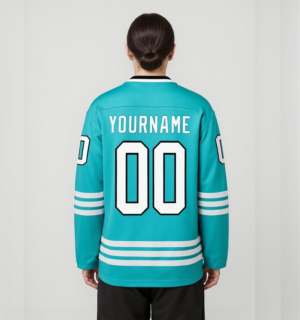Custom Aqua & White/Navy Hockey Jersey