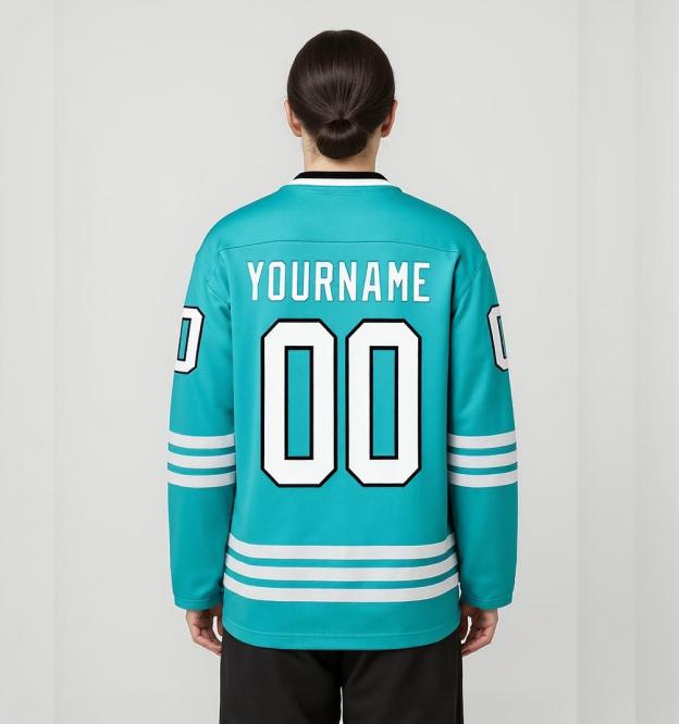 Custom Aqua & White/Navy Hockey Jersey