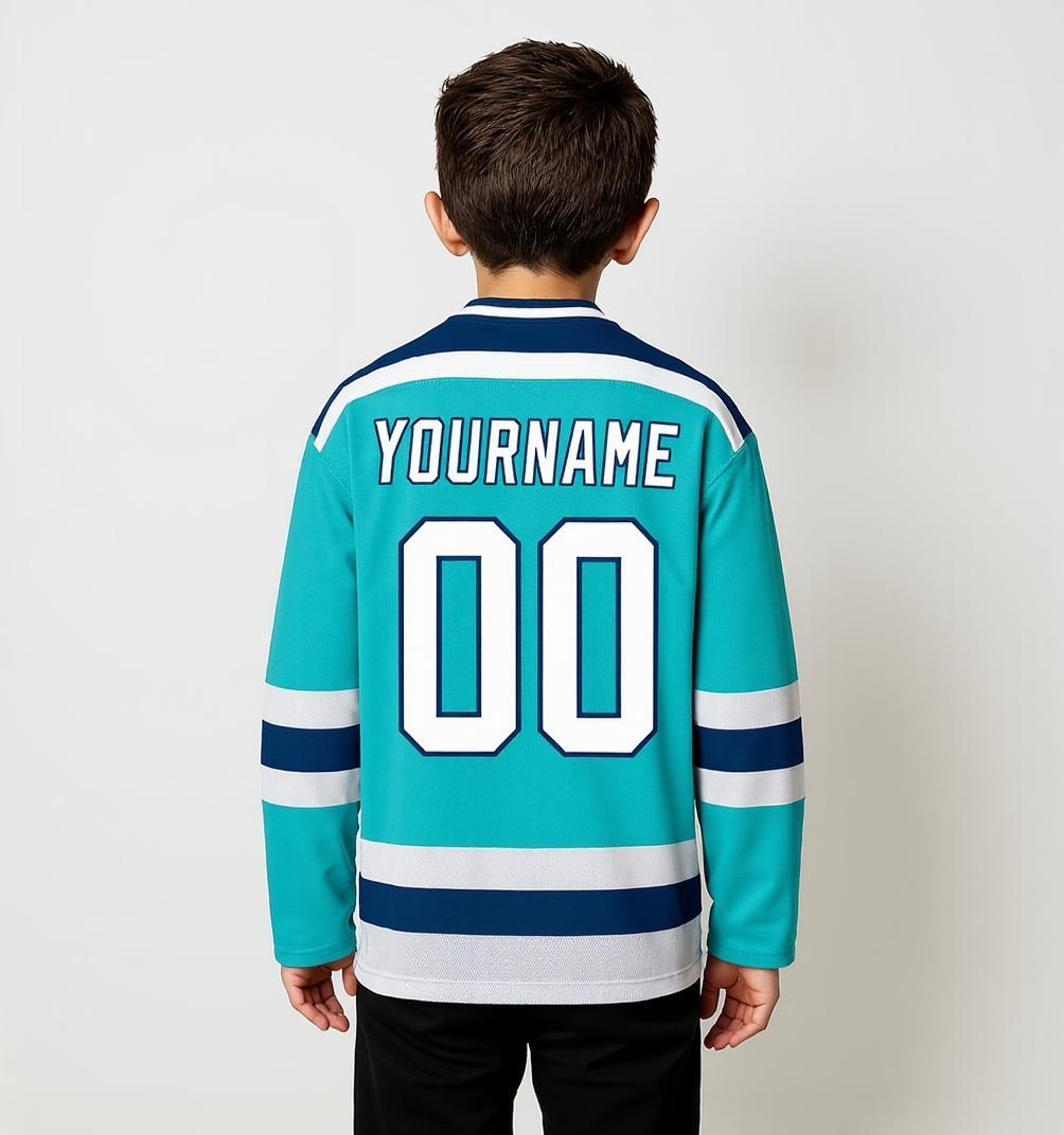 Custom Aqua & White/Navy Hockey Jersey