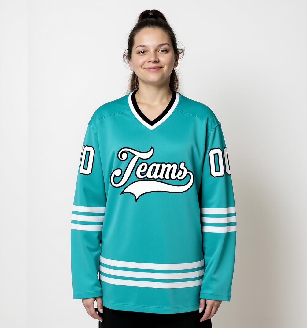 Custom Aqua & White/Navy Hockey Jersey