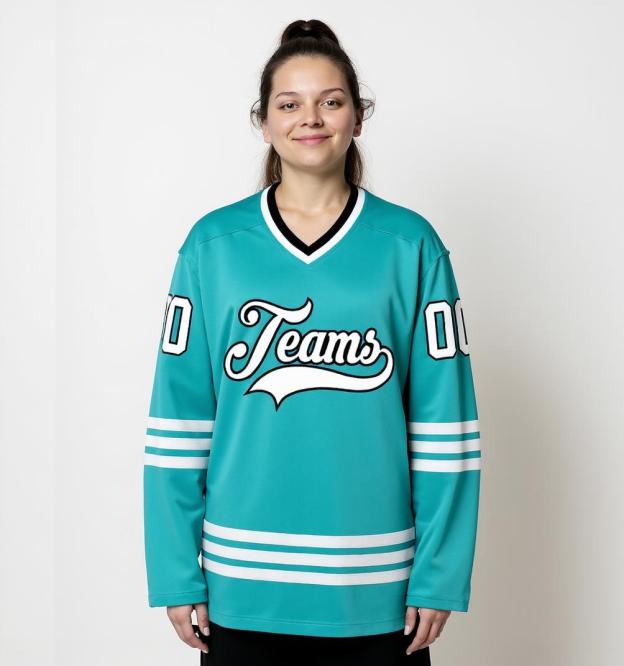 Custom Aqua & White/Navy Hockey Jersey