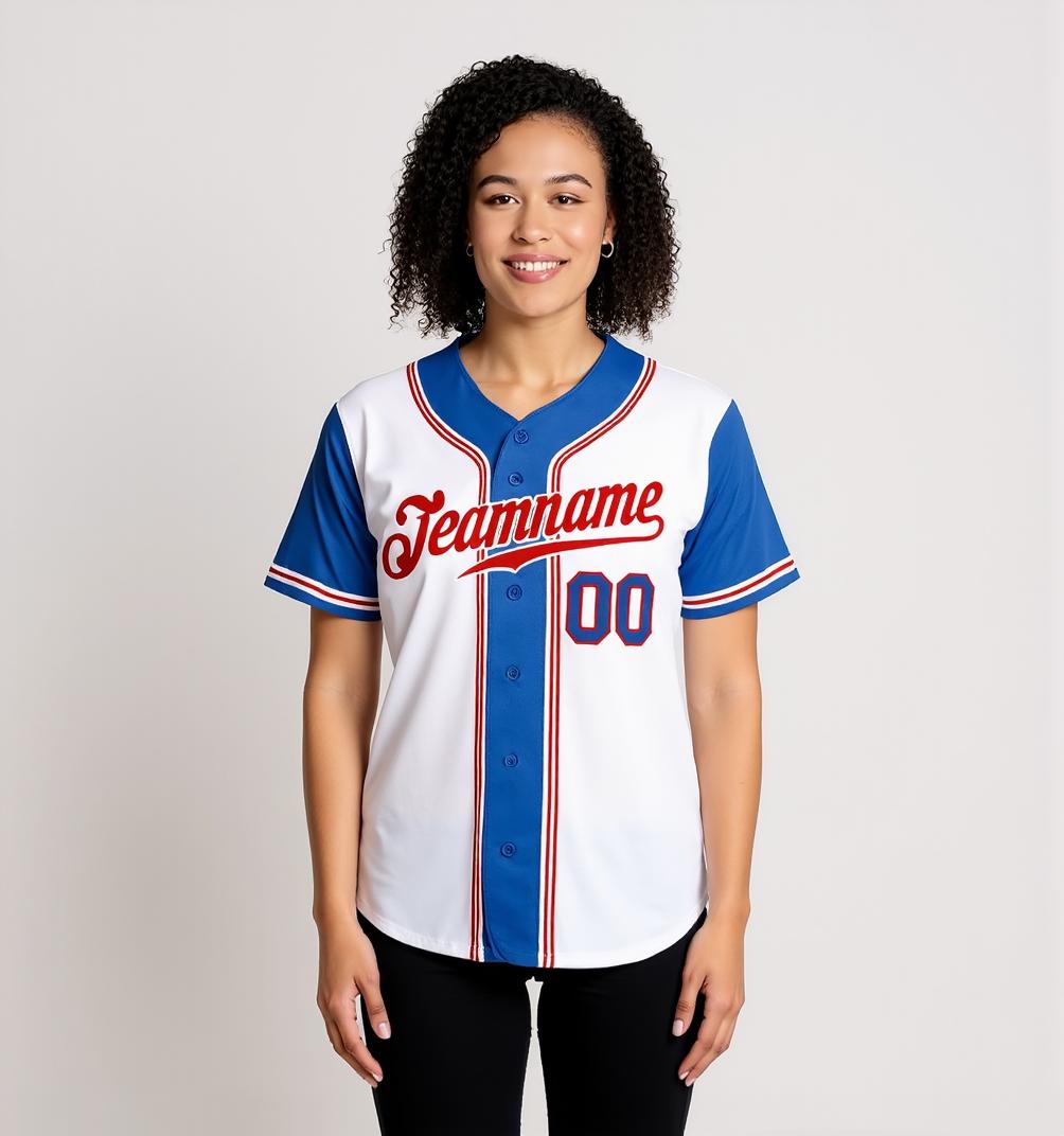 Custom White & Blue Raglan Sleeves Baseball Jersey